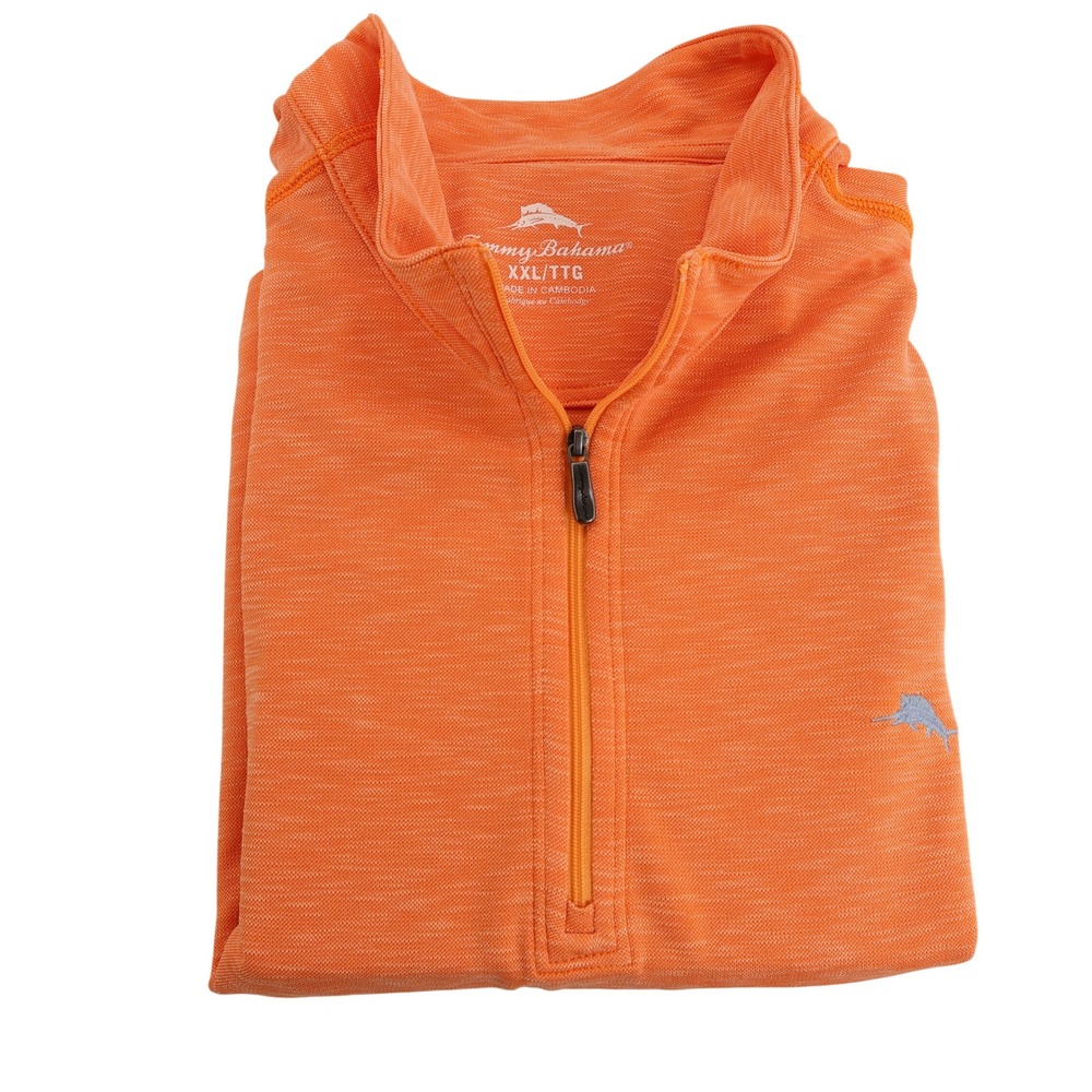 Tommy Bahama Mens XXL Orange Heathered Tencel Quarter Zip Pullover Sweater - Picture 2 of 9
